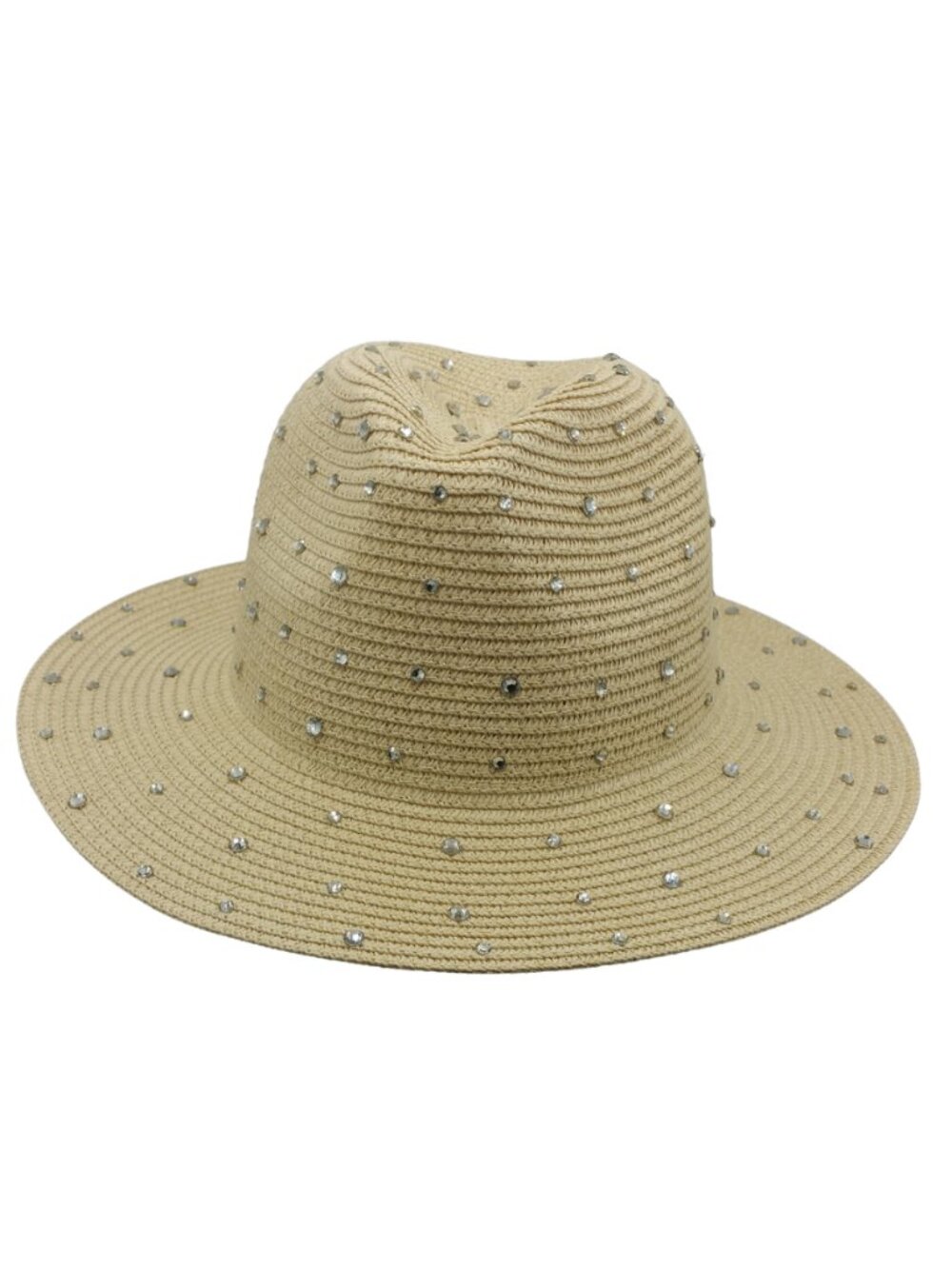 Illuma Straw Fedora Wide Brim Hat Beige with Rhinestones - NEW